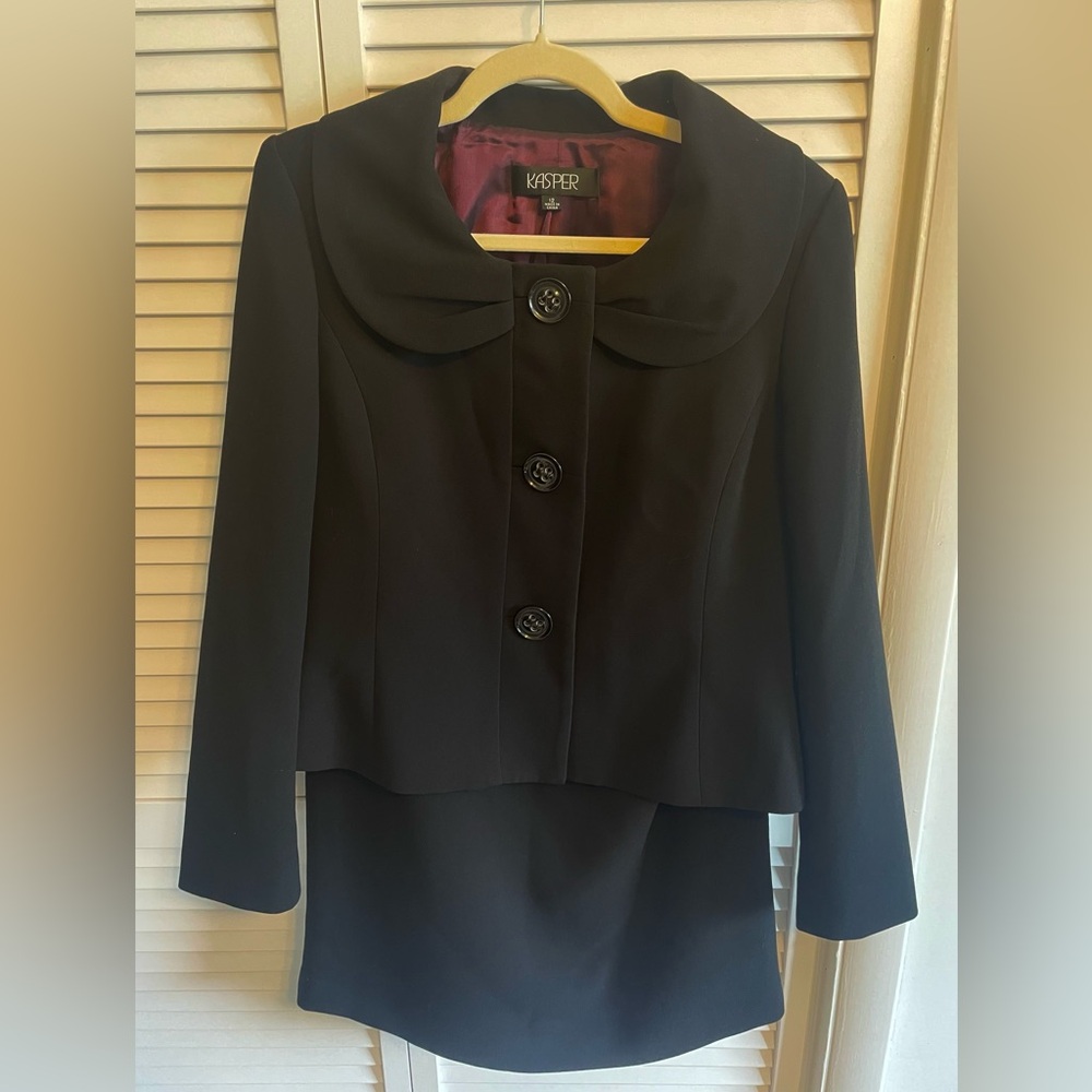 NWOT Kasper Black Skirt Suit with Button Detail